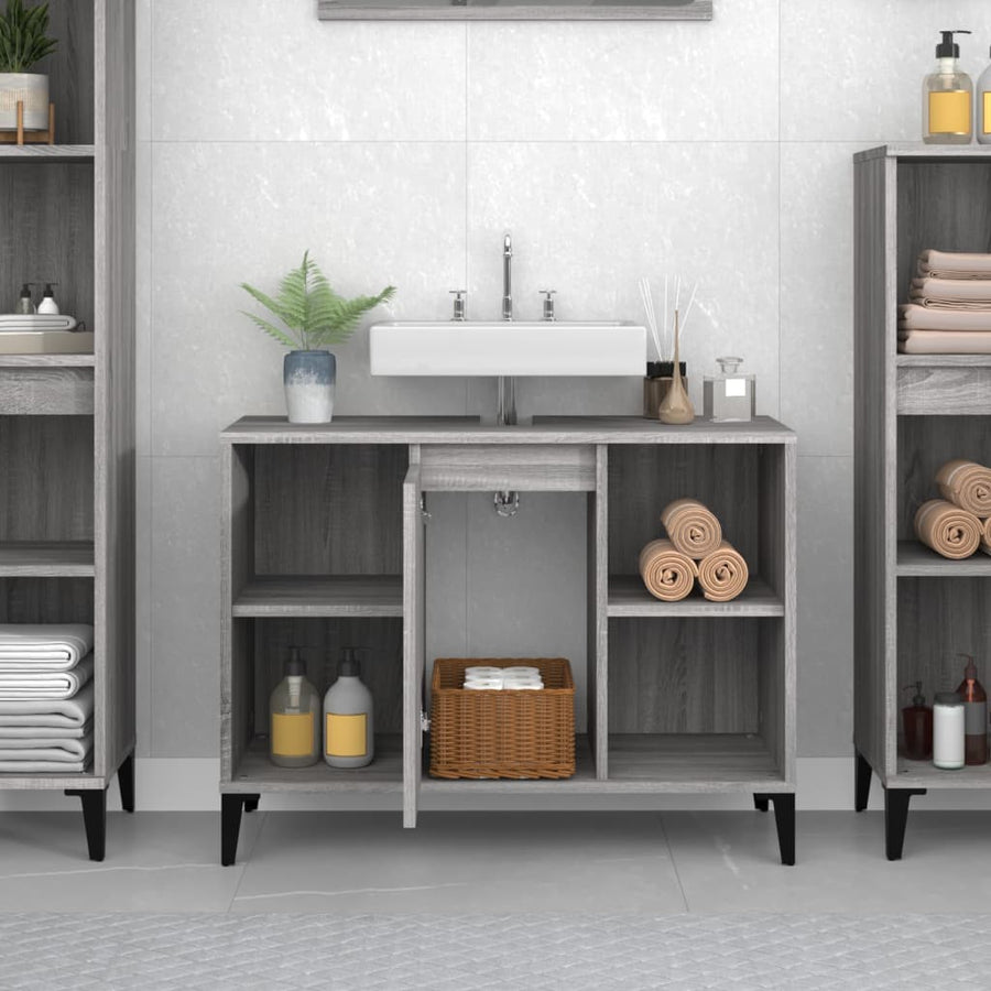 Wastafelkast 80X33X60 Cm Bewerkt Hout Eikenkleurig Grijs sonoma