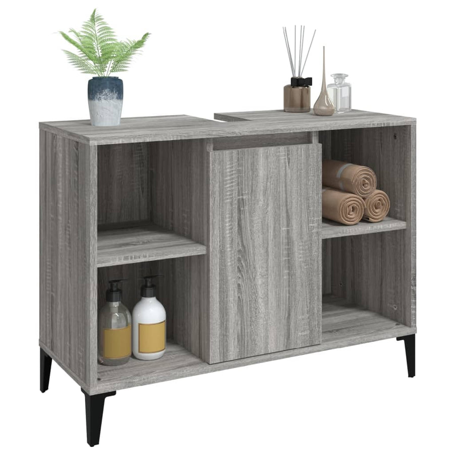 Wastafelkast 80X33X60 Cm Bewerkt Hout Eikenkleurig Grijs sonoma