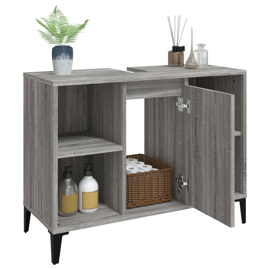 Wastafelkast 80X33X60 Cm Bewerkt Hout Eikenkleurig Grijs sonoma