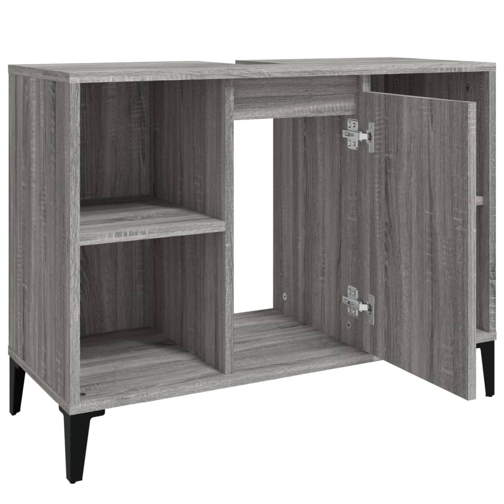 Wastafelkast 80X33X60 Cm Bewerkt Hout Eikenkleurig Grijs sonoma