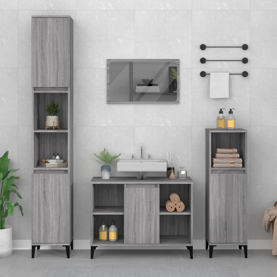 Wastafelkast 80X33X60 Cm Bewerkt Hout Eikenkleurig Grijs sonoma