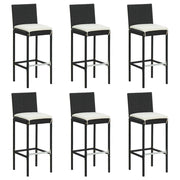 Bar stools 6 pcs with cushions poly rattan black