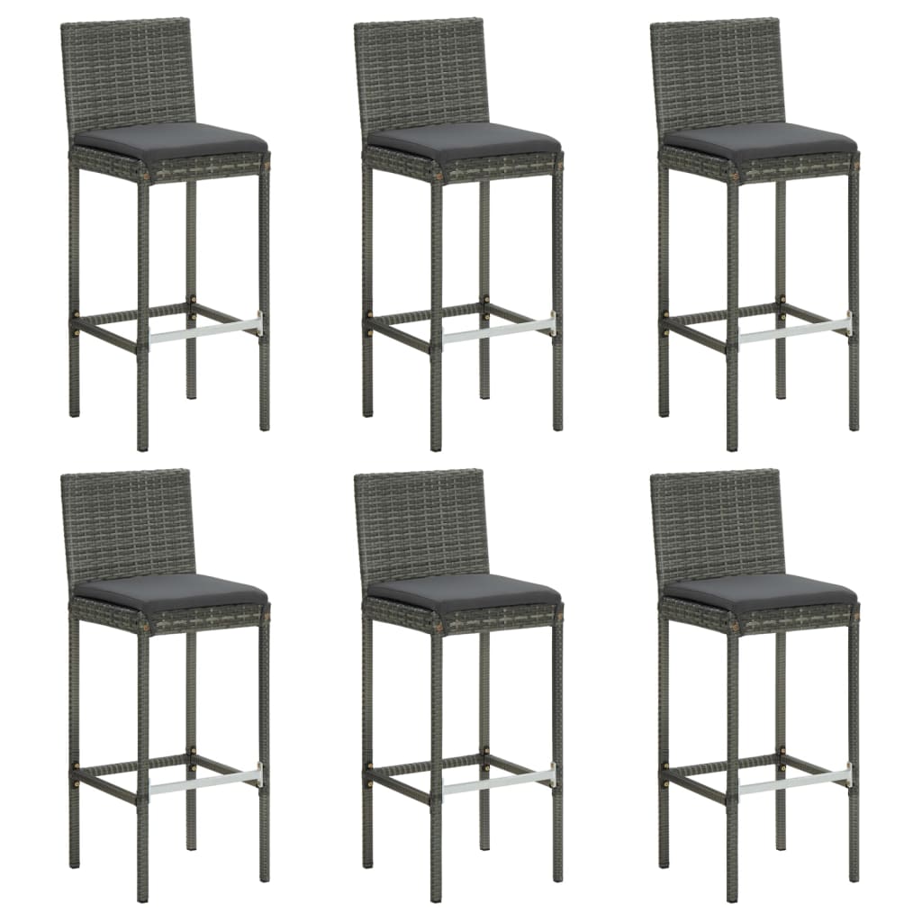 Barkrukken 6 St Met Kussens Poly Rattan Grijs