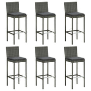 Bar stools 6 pcs with cushions poly rattan grey
