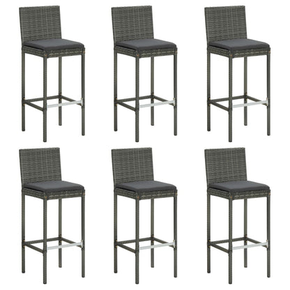 Barkrukken 6 St Met Kussens Poly Rattan Grijs