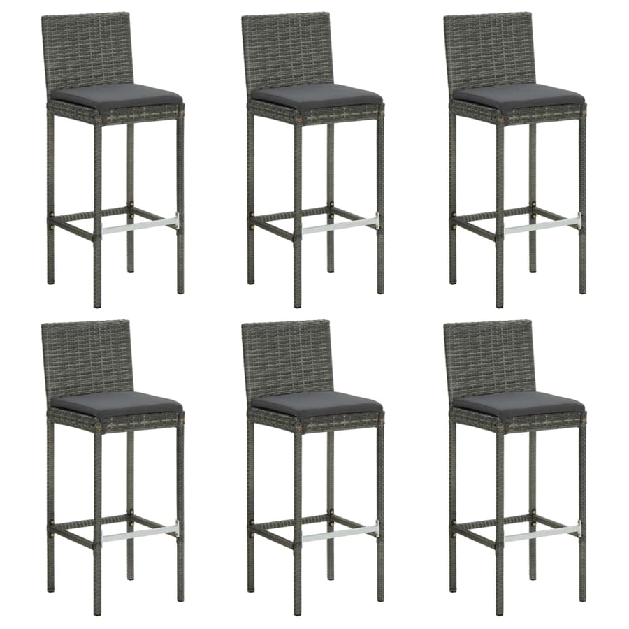 Barkrukken 6 St Met Kussens Poly Rattan Grijs