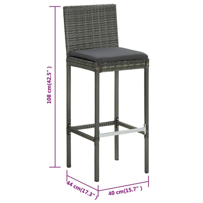 Barkrukken 6 St Met Kussens Poly Rattan Grijs