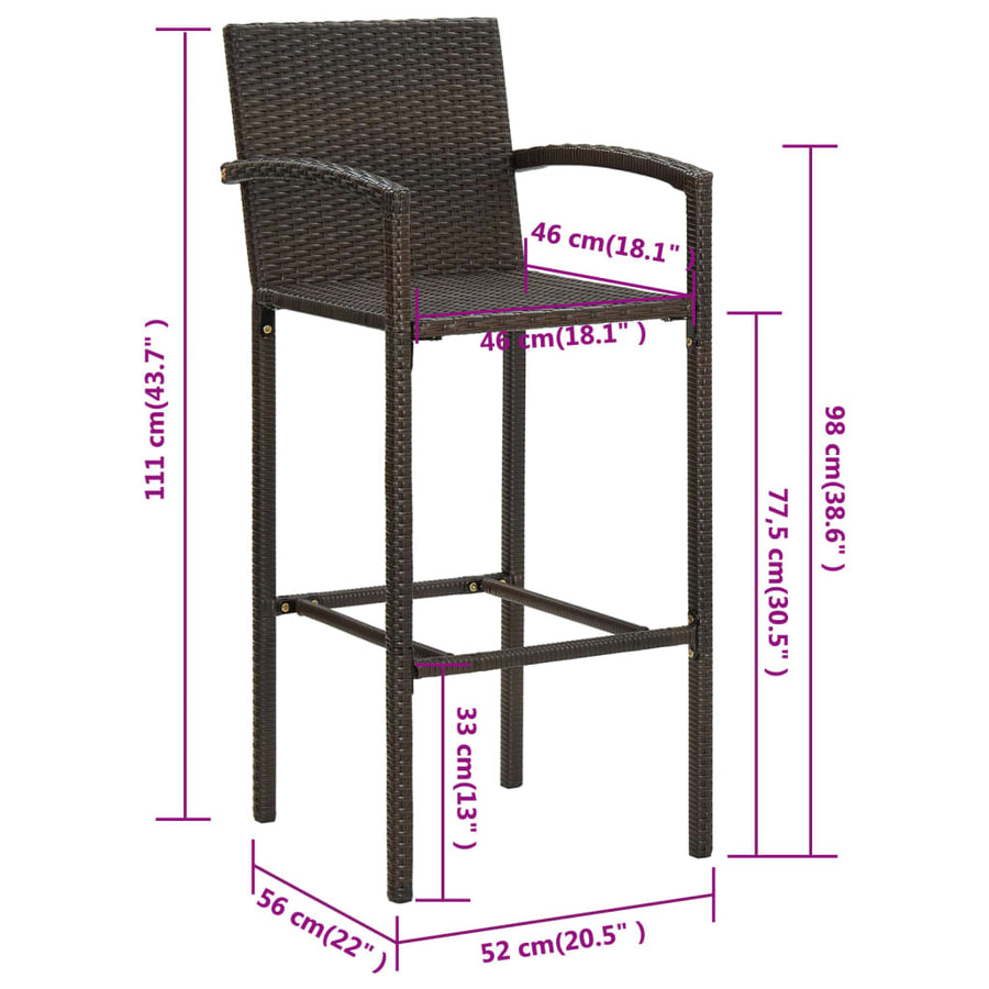 Barkrukken 2 st poly rattan bruin