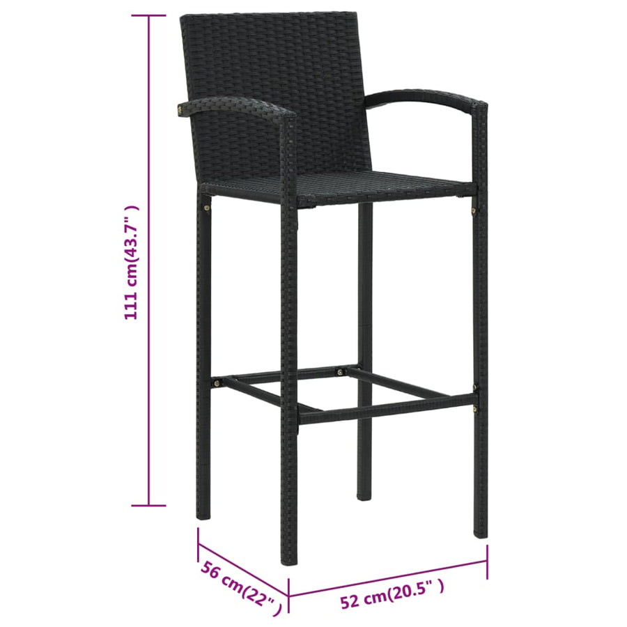 Barkrukken 2 st poly rattan zwart