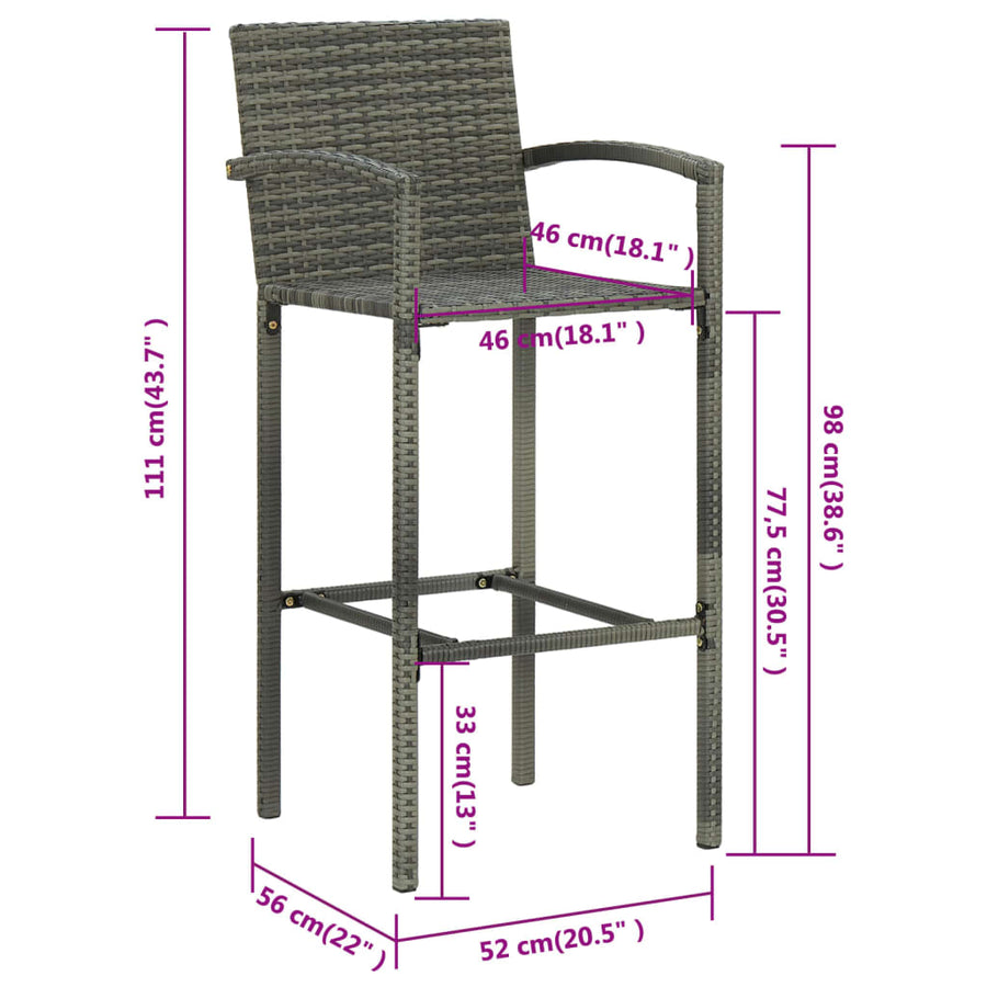 Barkrukken 2 st poly rattan grijs