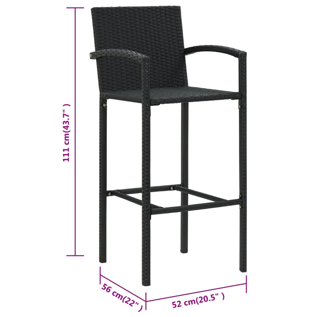 Barkrukken 4 st poly rattan zwart