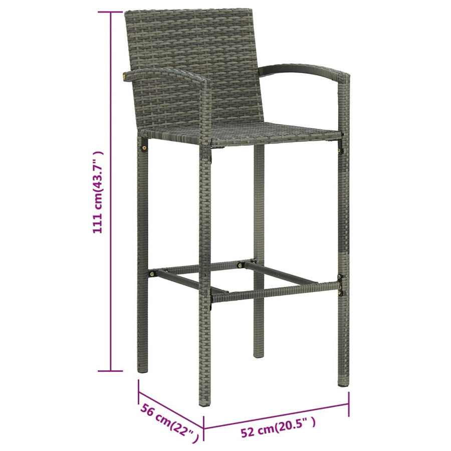 Barkrukken 4 st poly rattan grijs