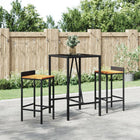 Bartafel 70x70x110 cm glas poly rattan zwart