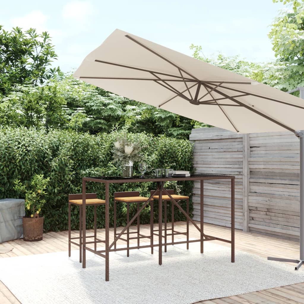 Bartafel Met Glazen Blad 180X70X110 Cm Poly Rattan Bruin