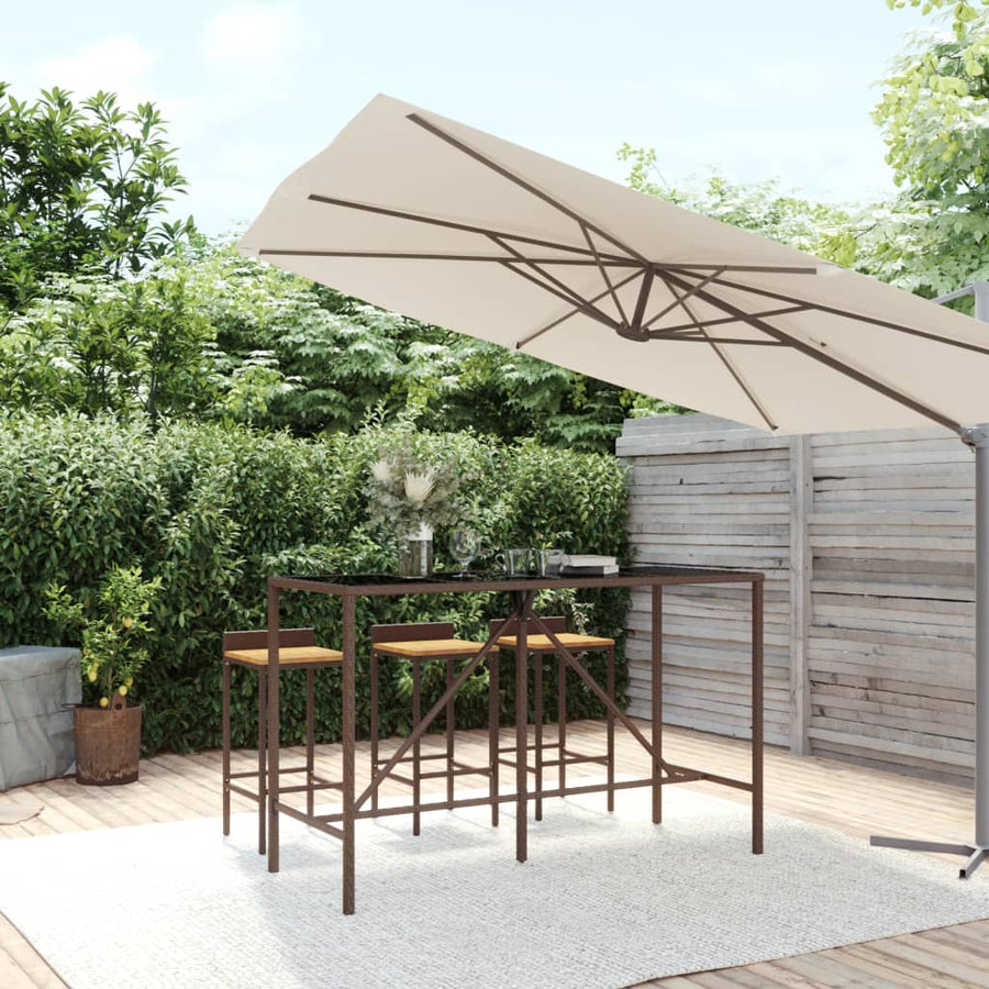 Bartafel Met Glazen Blad 180X70X110 Cm Poly Rattan Bruin