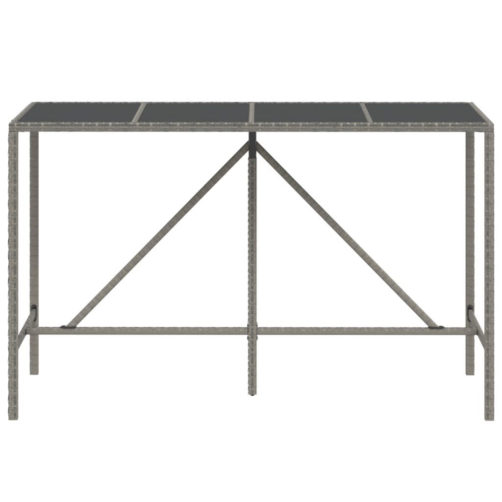 Bartafel Met Glazen Blad 180X70X110 Cm Poly Rattan Grijs