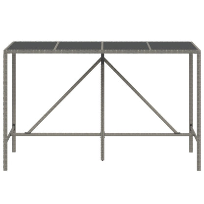 Bartafel Met Glazen Blad 180X70X110 Cm Poly Rattan Grijs