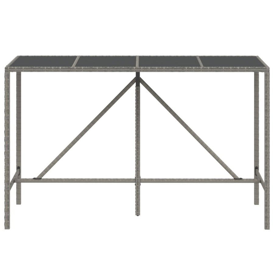 Bartafel Met Glazen Blad 180X70X110 Cm Poly Rattan Grijs