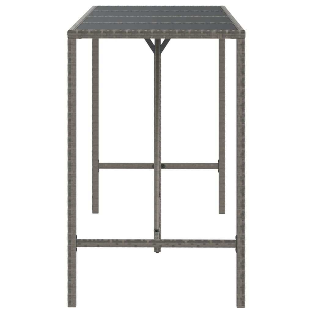 Bartafel Met Glazen Blad 180X70X110 Cm Poly Rattan Grijs