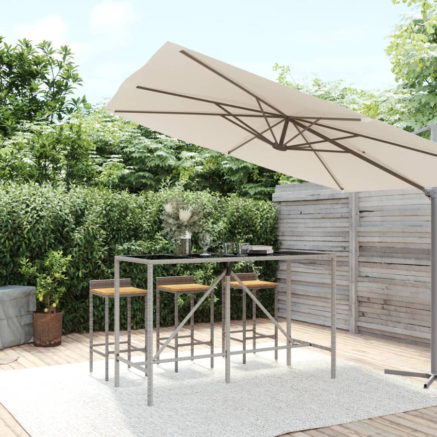 Bartafel Met Glazen Blad 180X70X110 Cm Poly Rattan Grijs