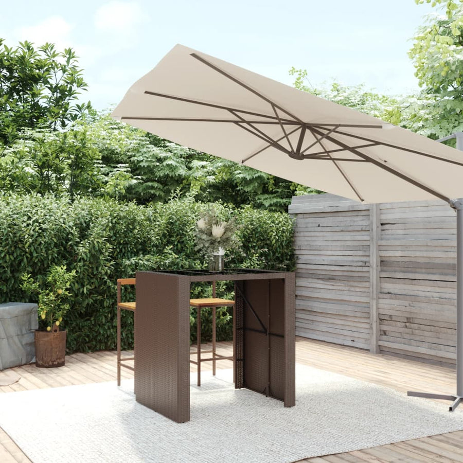 Bartafel Met Glazen Blad 105X80X110 Cm Poly Rattan Bruin