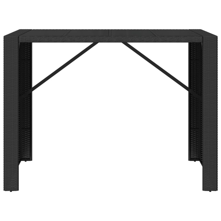 Bartafel Met Glazen Blad Poly Rattan 145 x 80 x 110 cm Zwart