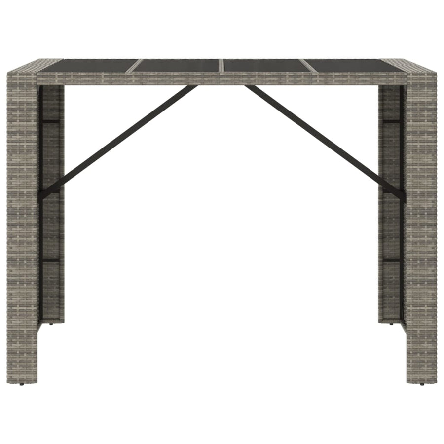Bartafel met glazen blad 145x80x110 cm poly rattan grijs