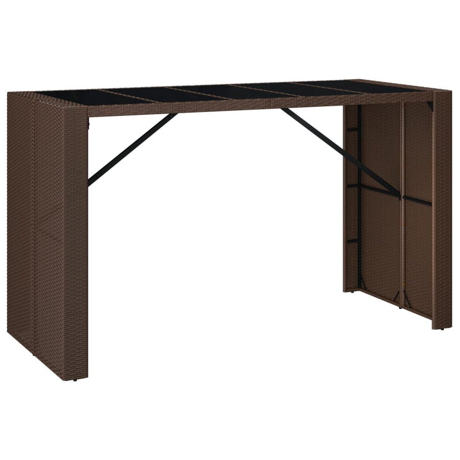 Bartafel Met Glazen Blad 185X80X110 Cm Poly Rattan Bruin