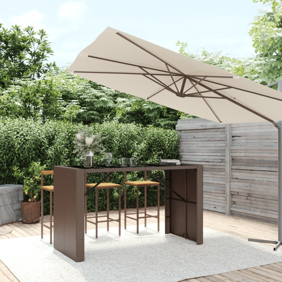 Bartafel Met Glazen Blad 185X80X110 Cm Poly Rattan Bruin