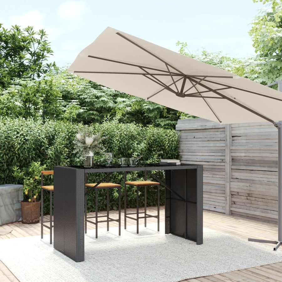 Bartafel Met Glazen Blad 185X80X110 Cm Poly Rattan Zwart