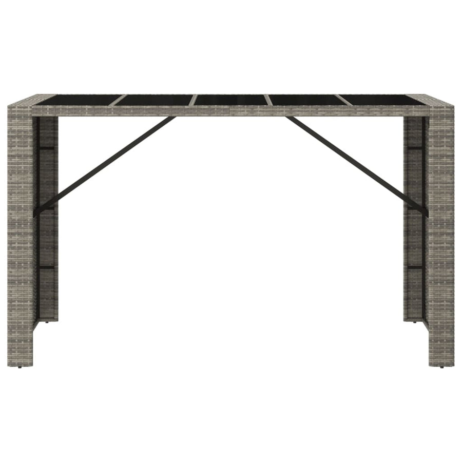 Bartafel Met Glazen Blad 185X80X110 Cm Poly Rattan Grijs