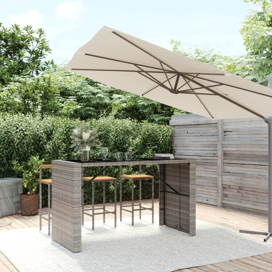 Bartafel Met Glazen Blad 185X80X110 Cm Poly Rattan Grijs
