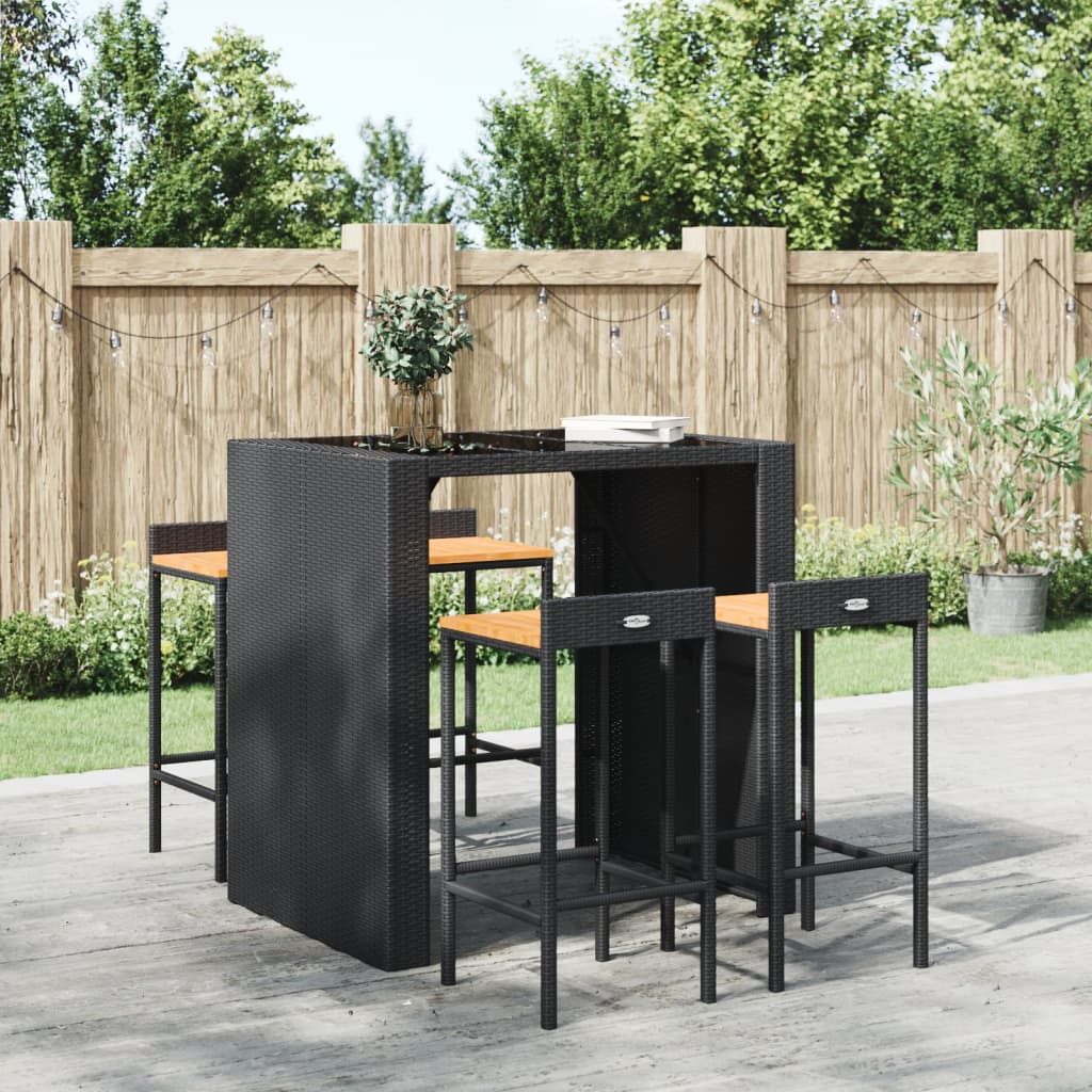Barkrukken 4 St Poly Rattan En Massief Acaciahout Zwart