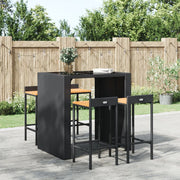 Bar Stools 4 pcs poly rattan and solid acacia wood black