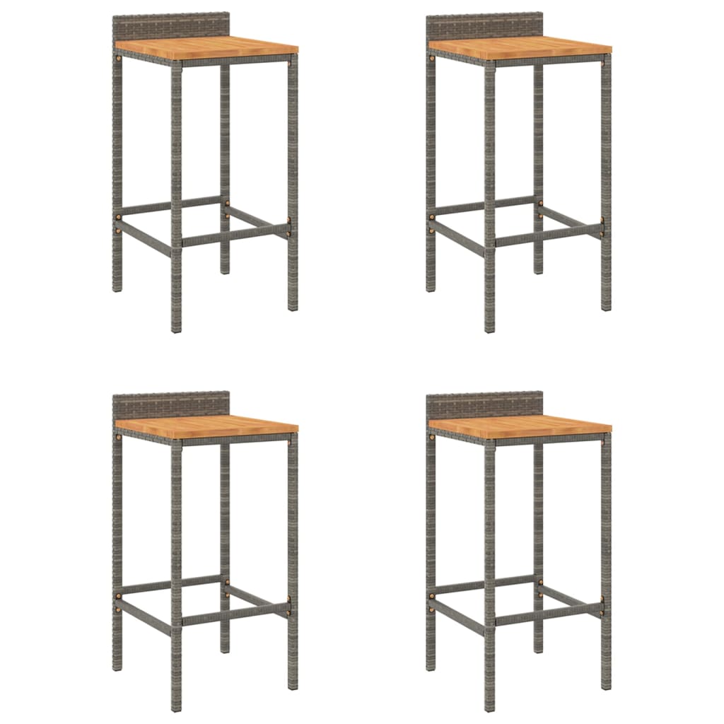 Barkrukken 4 St Poly Rattan En Massief Acaciahout Grijs