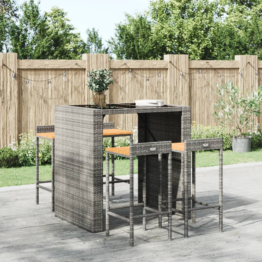 Barkrukken 4 St Poly Rattan En Massief Acaciahout Grijs