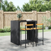 Barkrukken 2 stuks polyrattan massief acaciahout zwart
