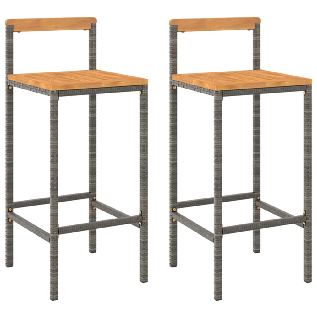 Barkrukken 2 St Poly Rattan En Massief Acaciahout Grijs