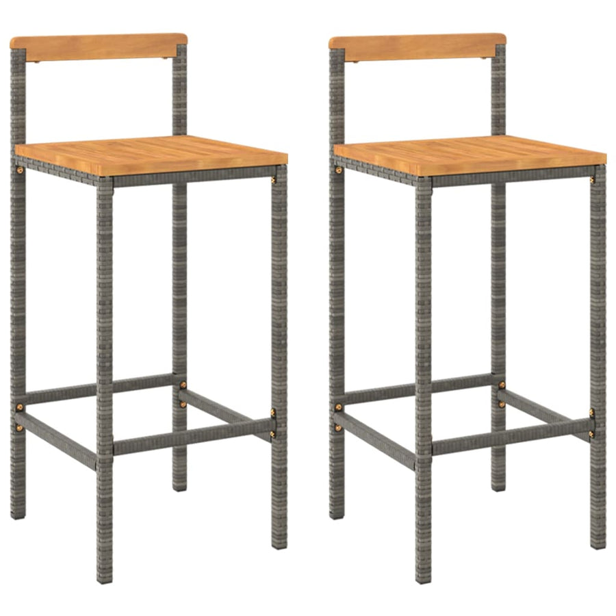 Barkrukken 2 St Poly Rattan En Massief Acaciahout Grijs