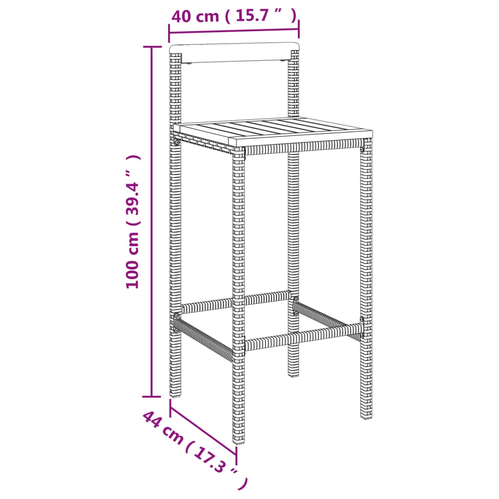 Barkrukken 2 St Poly Rattan En Massief Acaciahout Grijs