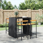 Barkrukken 4 stuks poly rattan massief acaciahout zwart