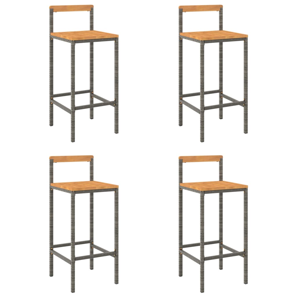 Barkrukken 4 St Poly Rattan En Massief Acaciahout Grijs