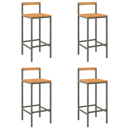 Barkrukken 4 St Poly Rattan En Massief Acaciahout Grijs