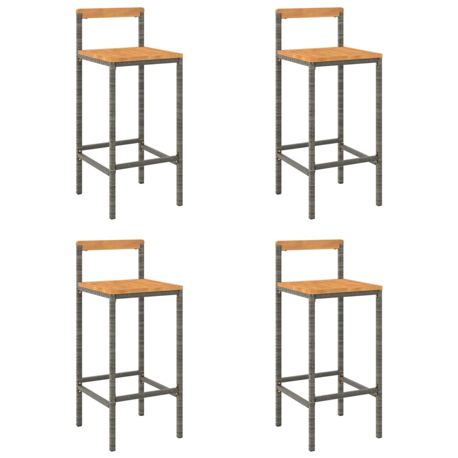 Barkrukken 4 St Poly Rattan En Massief Acaciahout Grijs