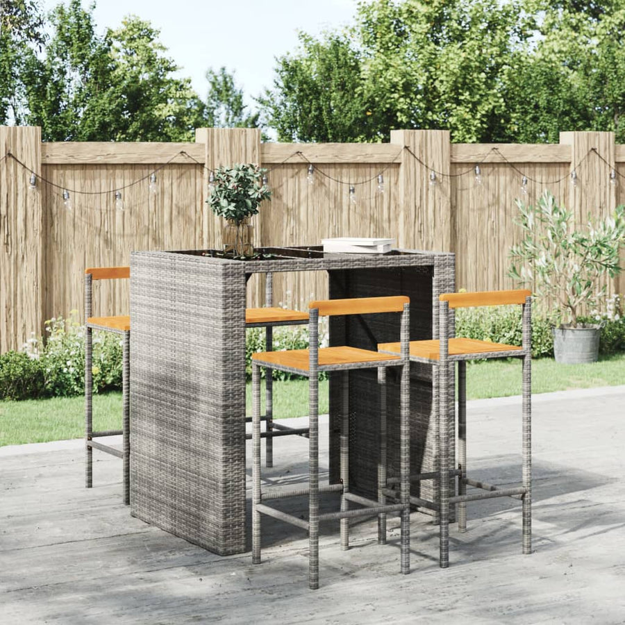 Barkrukken 4 St Poly Rattan En Massief Acaciahout Grijs