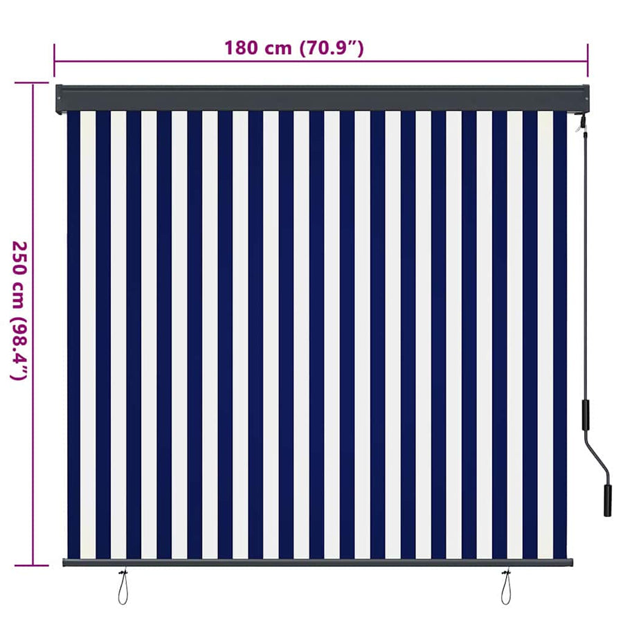 Rolgordijn Blauw en Wit 180 x 250 cm Stof en Aluminium