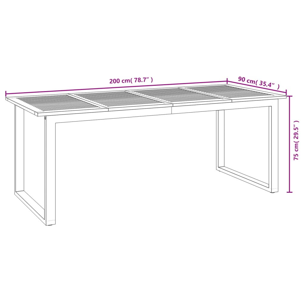 Tuintafel Met U-Vormige Poten 200X90X75 Cm Massief Acaciahout 200 x 90 x 75 cm