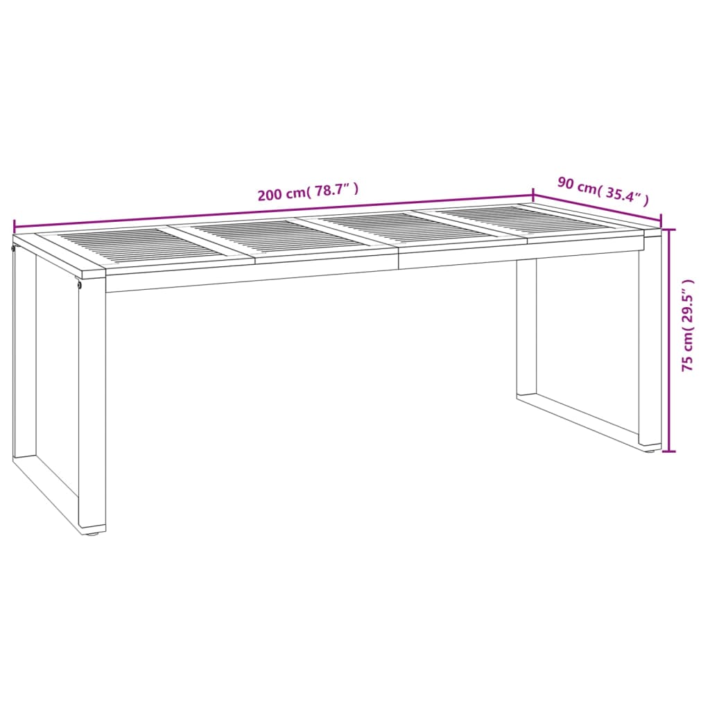 Tuintafel Met U-Vormige Poten Massief Acaciahout 200 x 90 x 75 cm