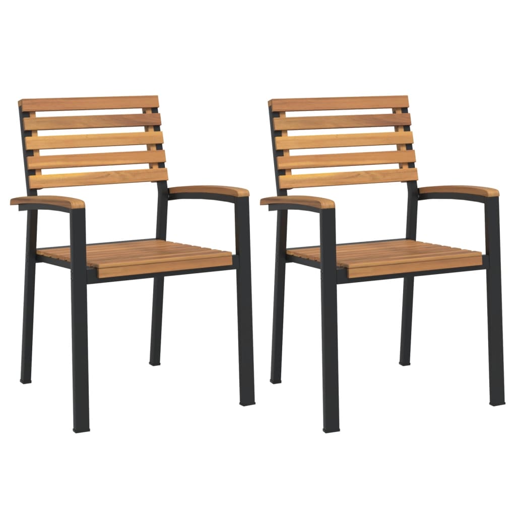 Tuinstoelen 2 st stapelbaar massief acaciahout en metaal