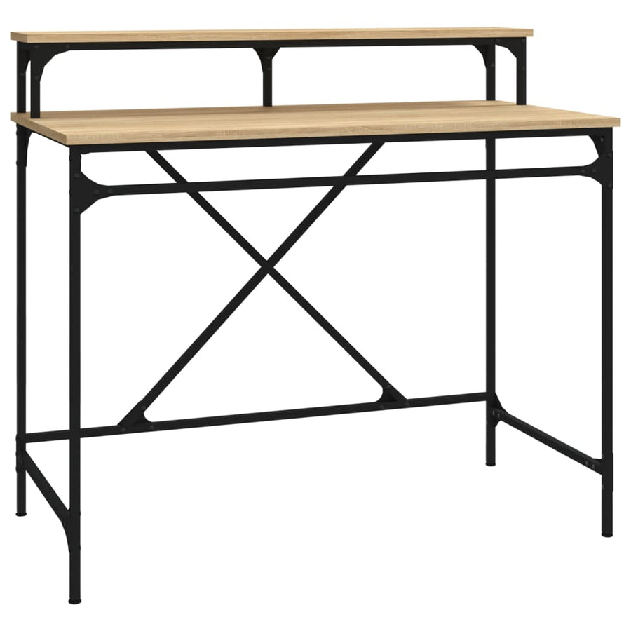 Bureau Bewerkt Hout En Ijzer Kleur 100x50x90 cm Sonoma eiken
